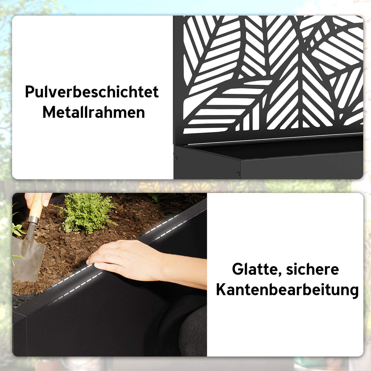 Metal Planter Box with Trellis, 38L Capacity, Black
