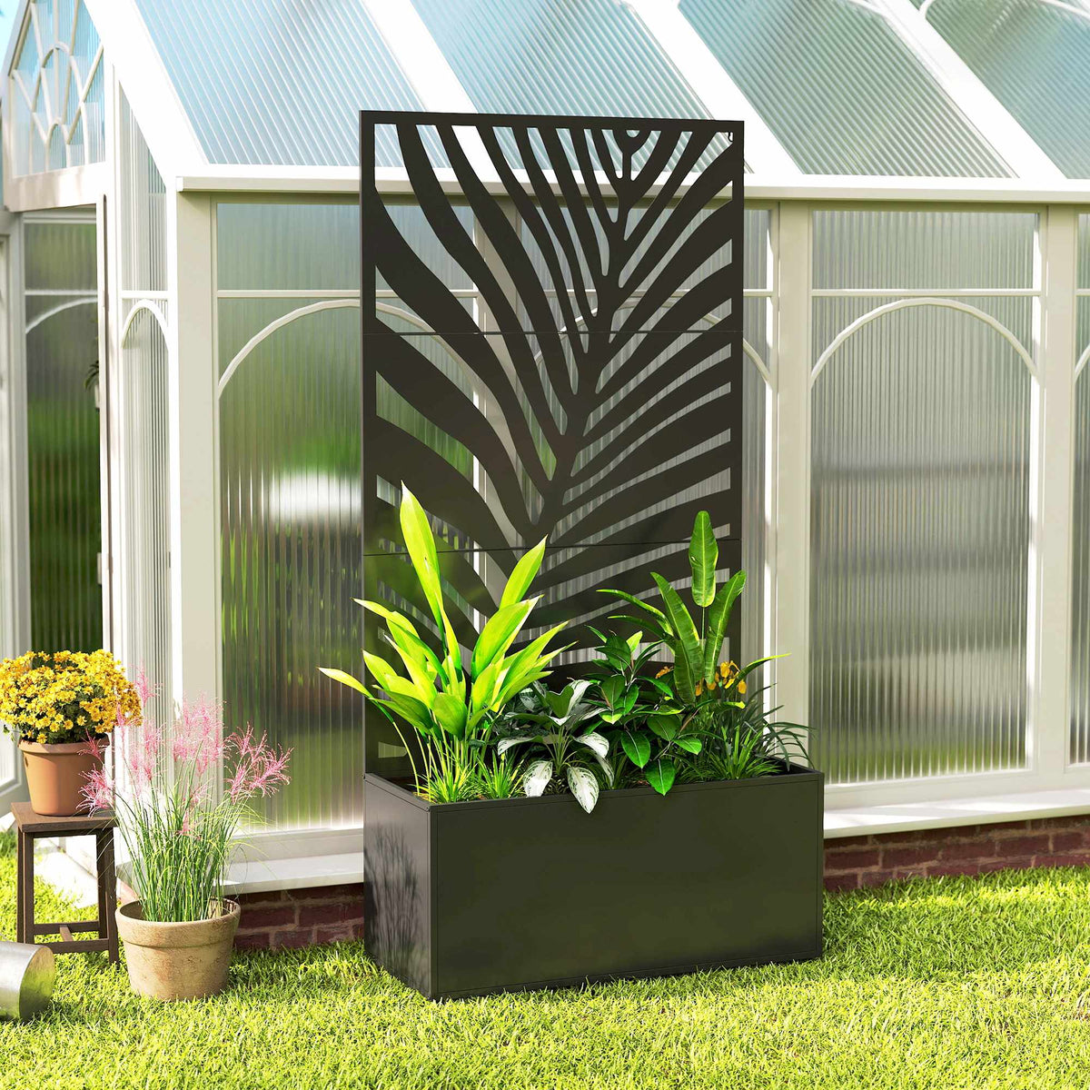 Metal Planter Box with Trellis, 90 x 40 x 180 cm, Black