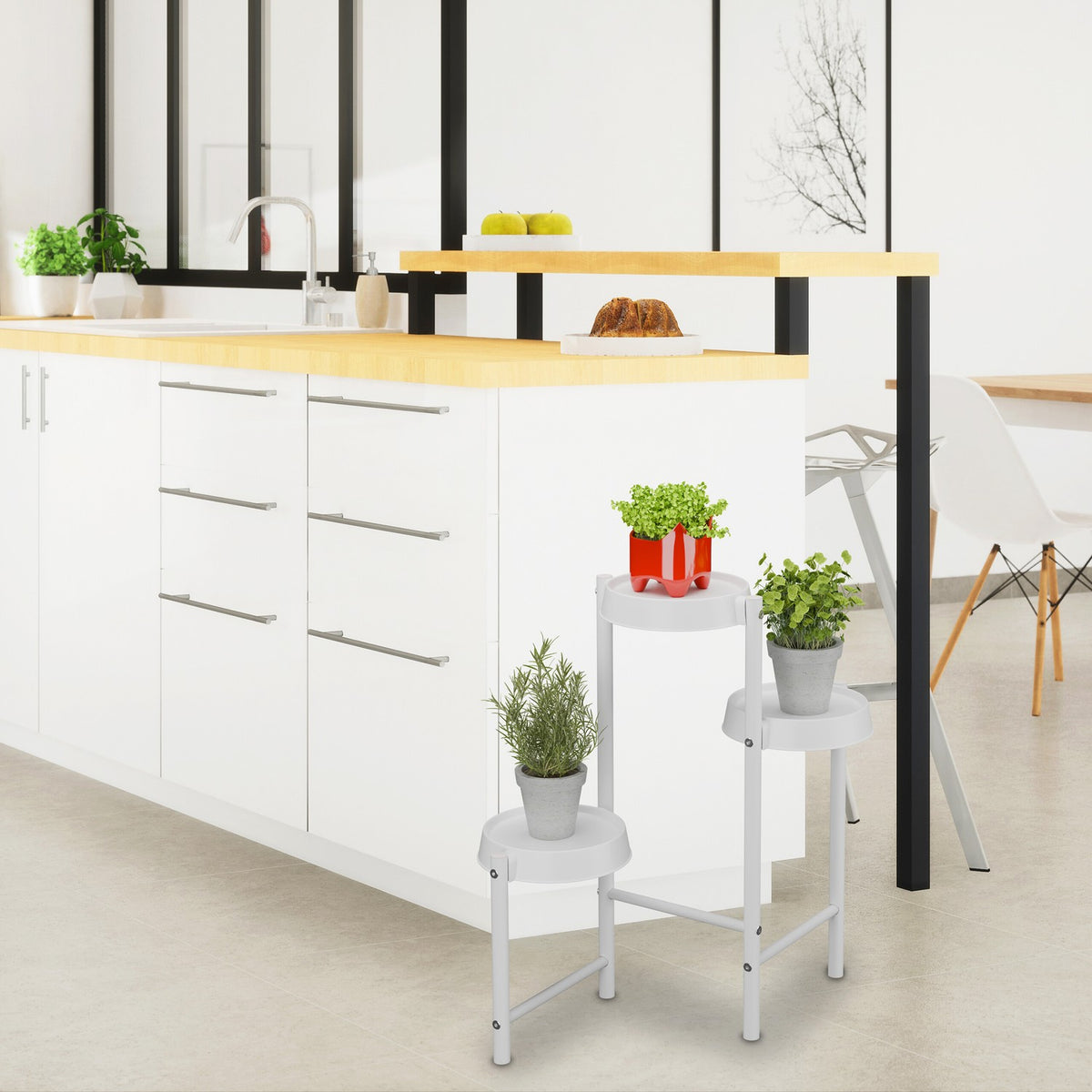 Metal & Plastic Plant Stand with Round Shelves
