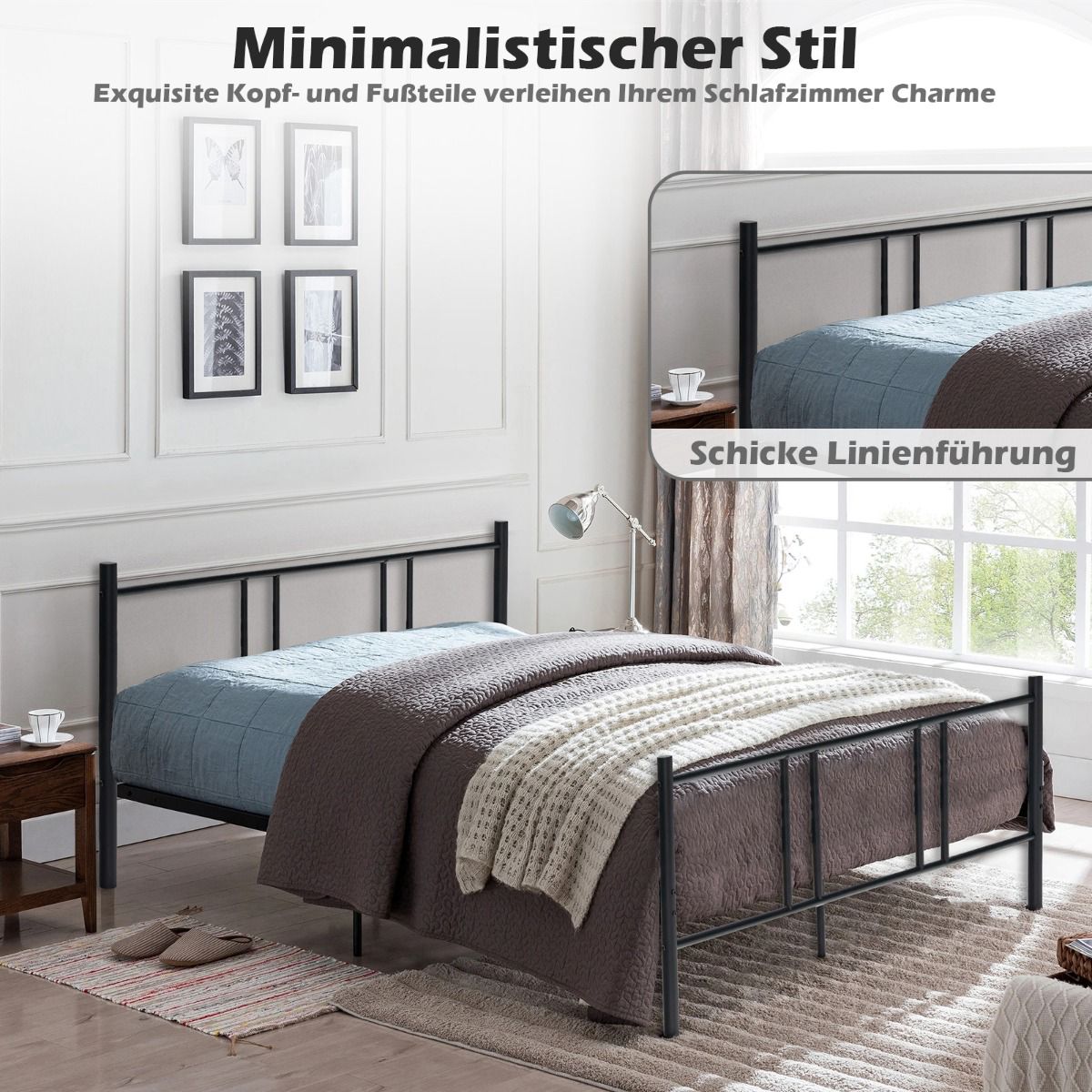 Metal Platform Bed Frame 200 x 160 cm, Headboard, Black