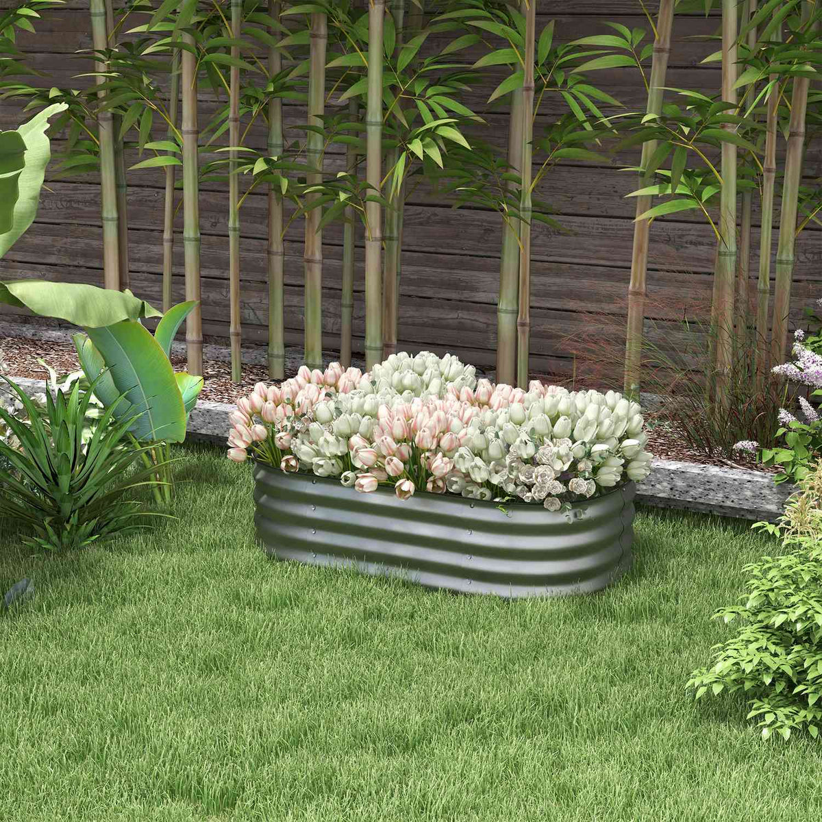 Metal Raised Bed Planter Vegetable Bed Diy Flower Box With Open Bottom Herb Bed For Garden Balcony Silver 105 X 62 X 30 Cm