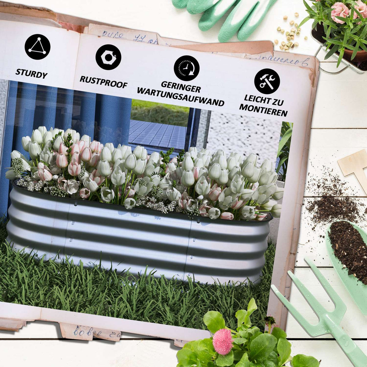 Metal Raised Bed Planter Vegetable Bed Diy Flower Box With Open Bottom Herb Bed For Garden Balcony Silver 105 X 62 X 30 Cm