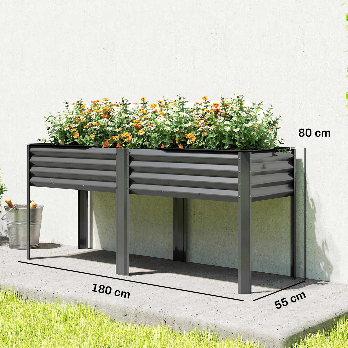 Metal Raised Garden Bed, Large Planter Box, 180x55x80 cm