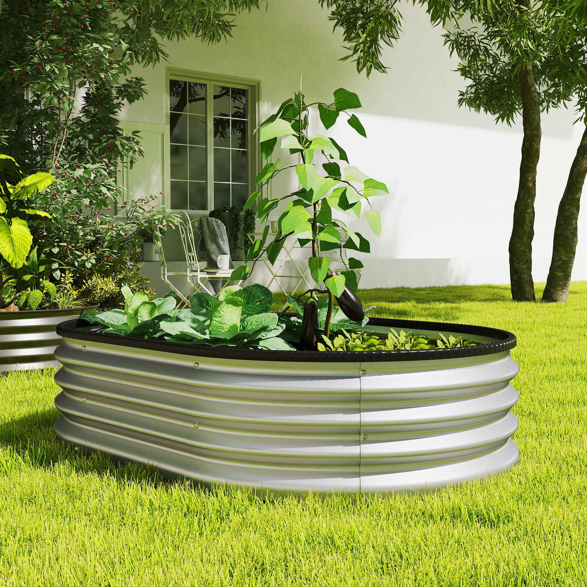 Metal Raised Garden Bed Set, 135x90x30 cm, Oval, 2-Pack
