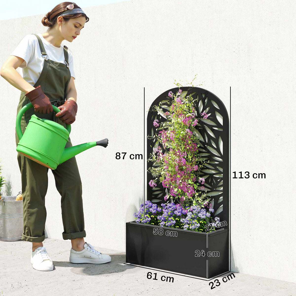 Metal Raised Planter with Trellis, Wall-Mount or Free-Standing