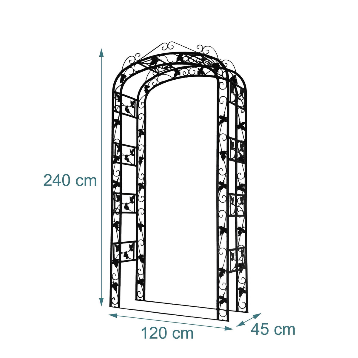 Metal Rose Arch, Black Garden Trellis For Climbing Vines