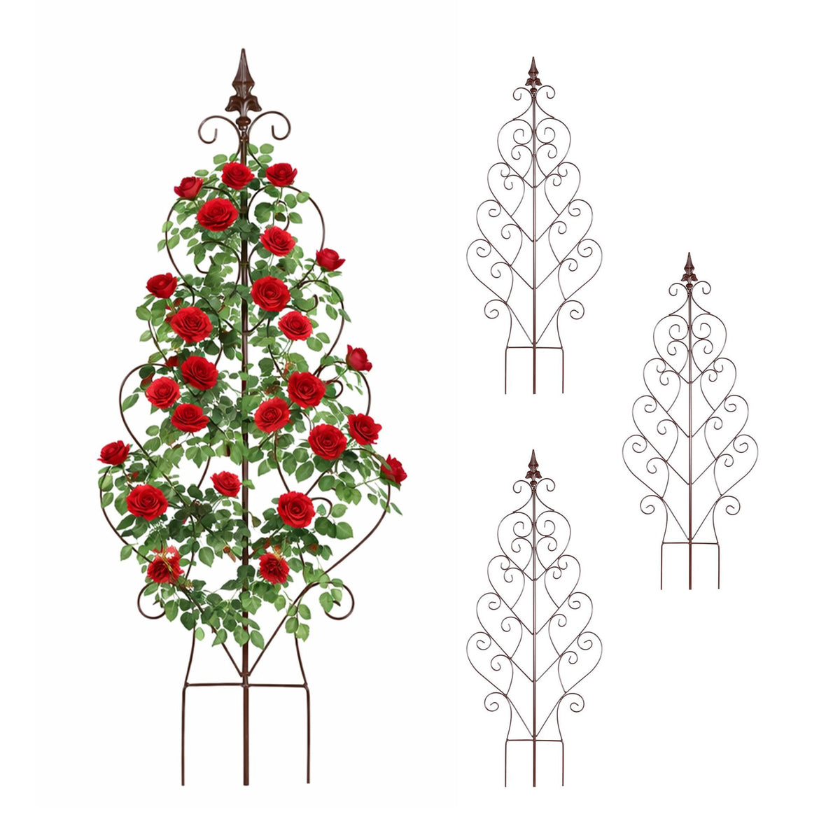 Metal Rose Trellis with Heart and Fleur-de-Lis Finials