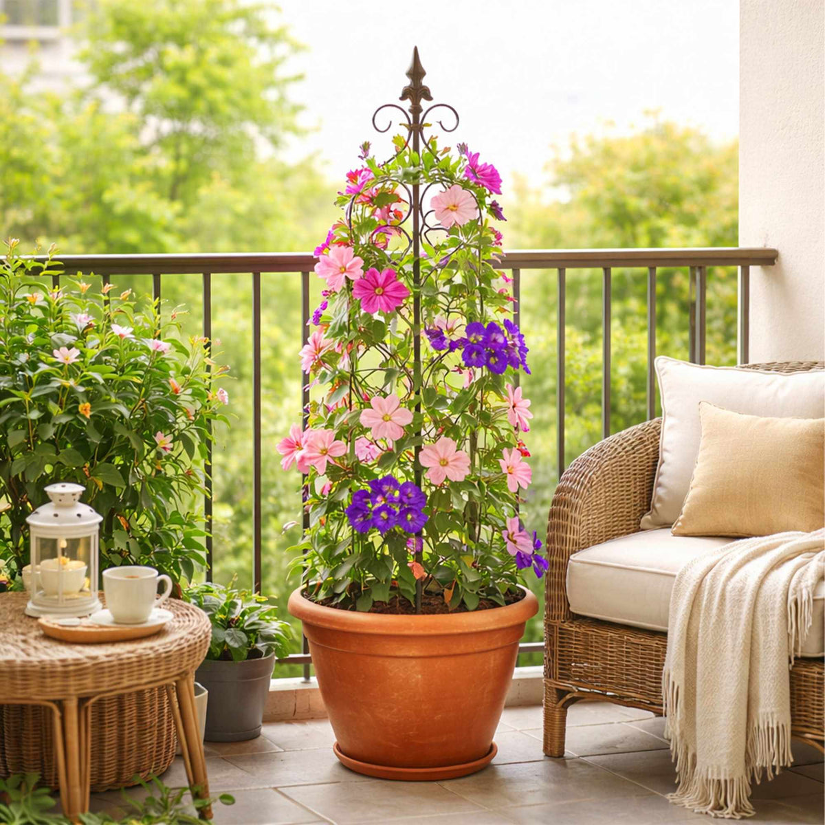 Metal Rose Trellis with Heart and Fleur-de-Lis Finials