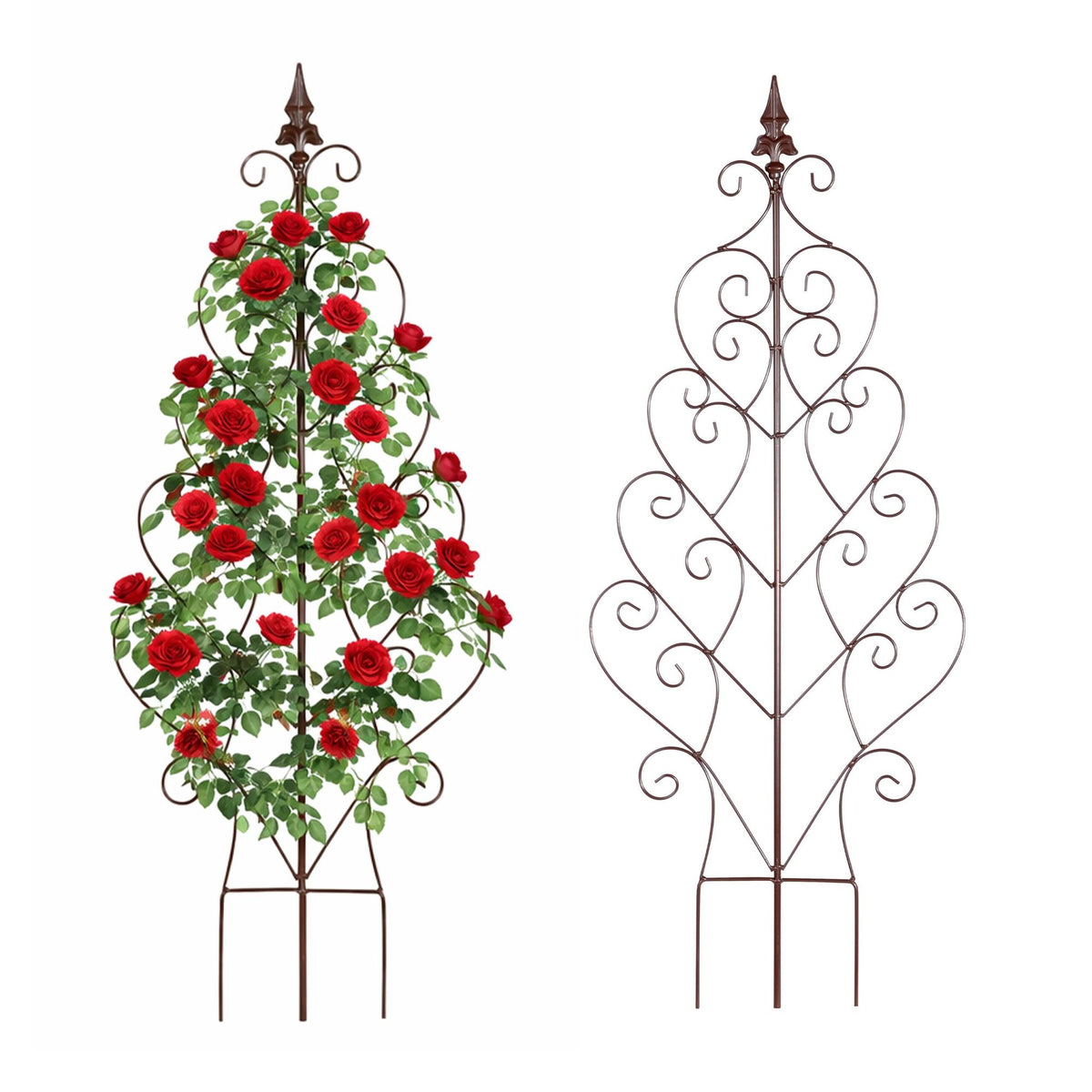 Metal Rose Trellis with Heart and Fleur-de-Lis Ornaments