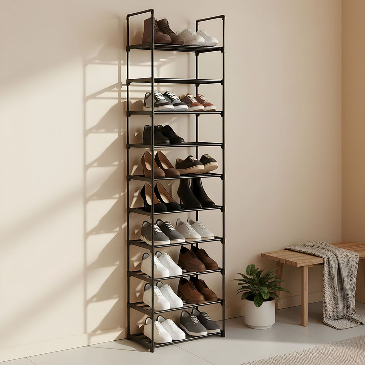 Metal Shoe Rack – Slim, Tool-Free, Adjustable Tiers