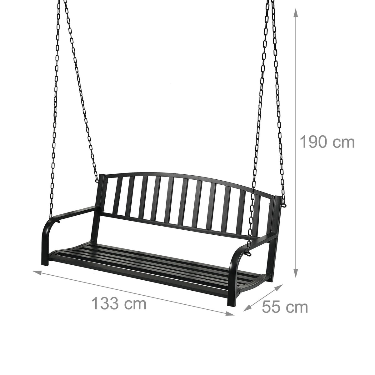 Metal Swing Bench for 2 – Armrests, Curved Seat