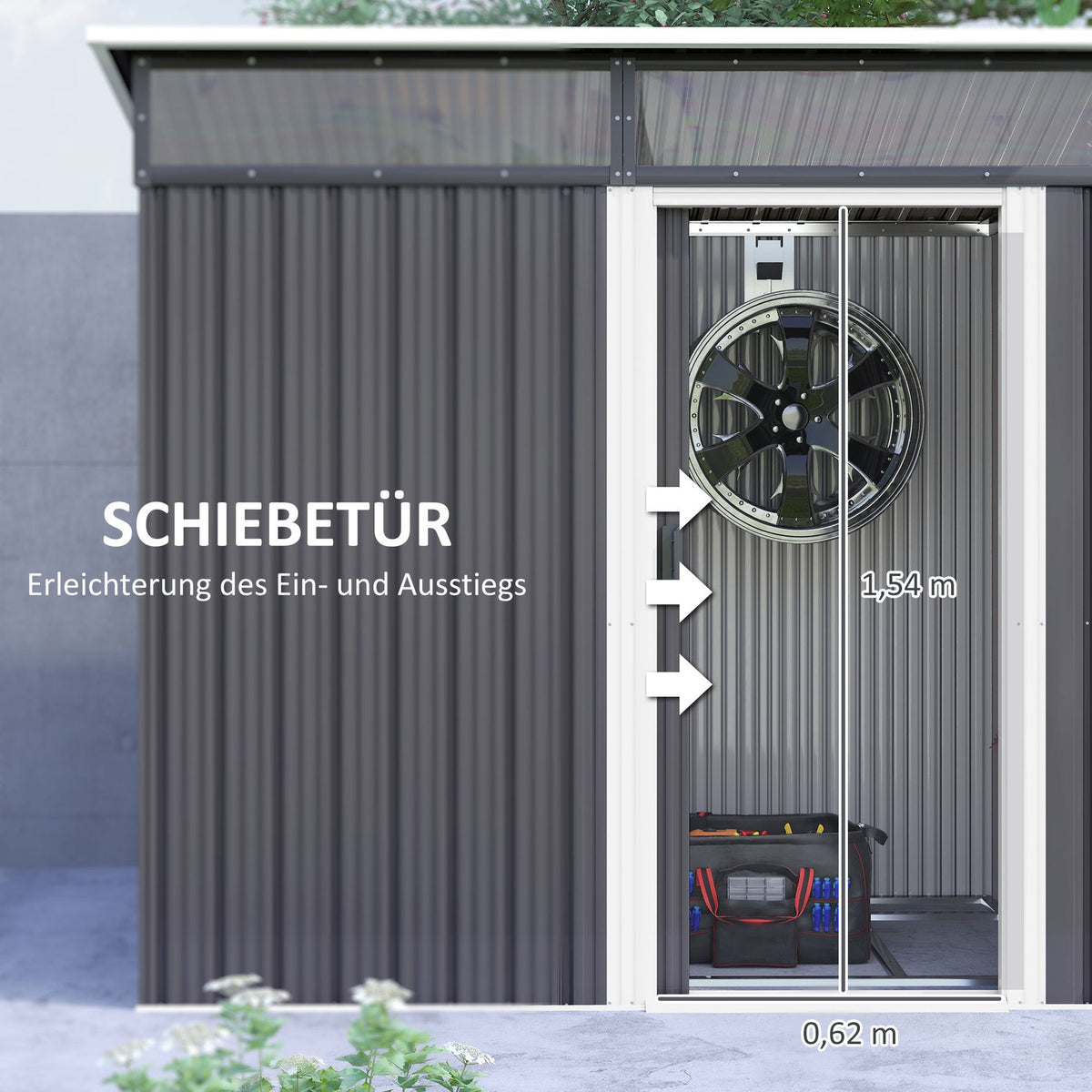 Metal Tool Shed 1.9m² 195x122x182cm Tool Shed with Foundation Pent Roof Window Sliding Door Hook Gloves Weatherproof Garden Shed Outdoor Garden Shed for Backyard Garden Dark Gray |