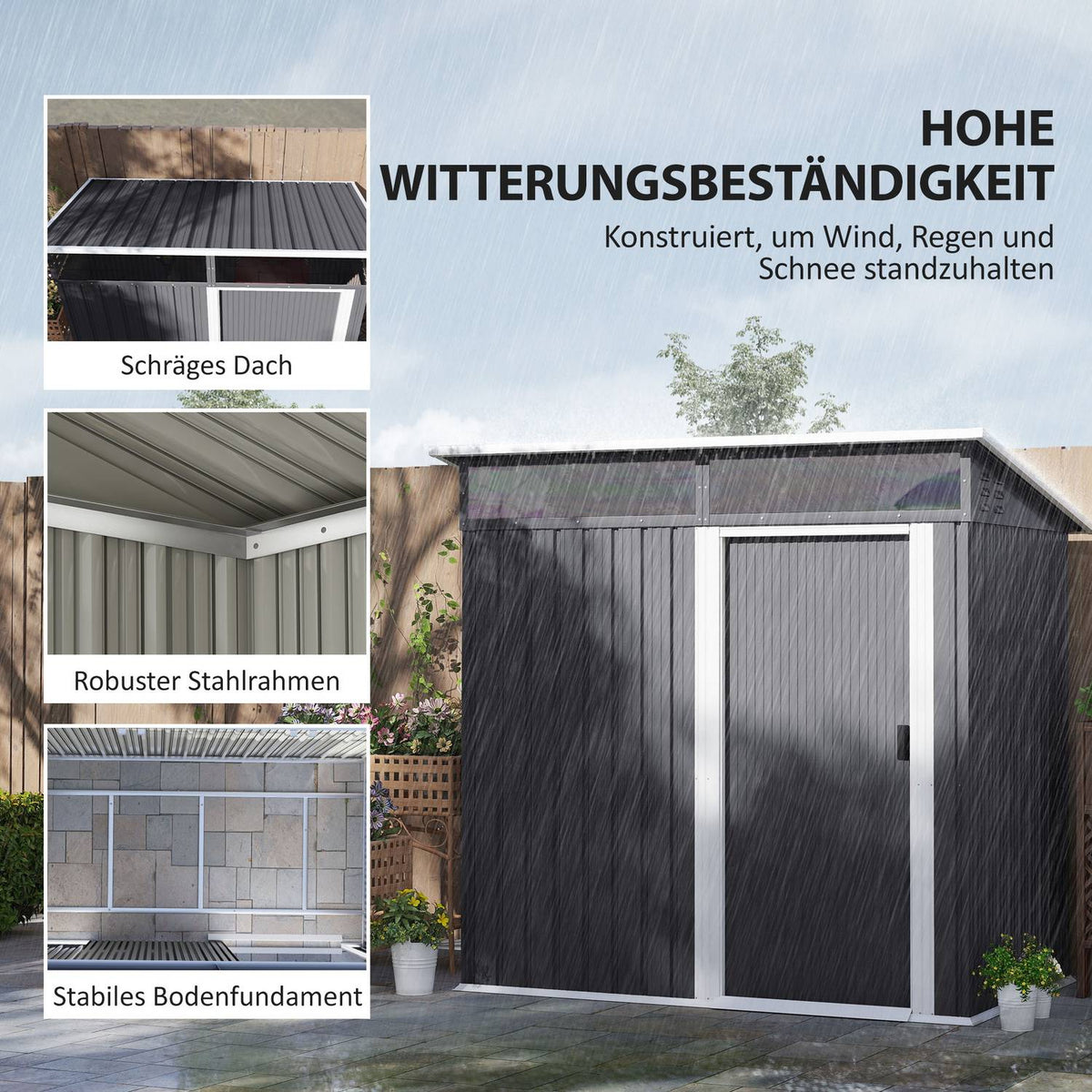 Metal Tool Shed 1.9m² 195x122x182cm Tool Shed with Foundation Pent Roof Window Sliding Door Hook Gloves Weatherproof Garden Shed Outdoor Garden Shed for Backyard Garden Dark Gray |