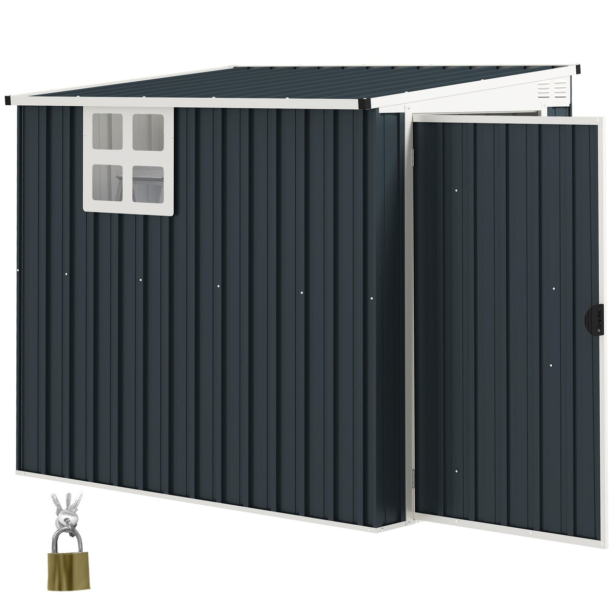 Metal Tool Shed 2.7m² 128x193x181cm Tool Shed with Pent Roof Window Lockable Door Weatherproof Garden Shed Outdoor Garden Shed for Backyard Outdoor Area Dark Gray