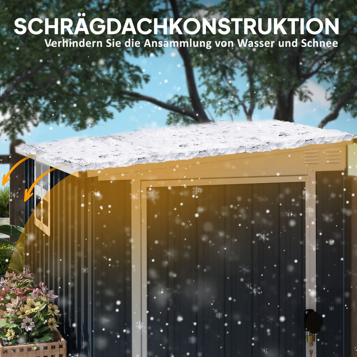 Metal Tool Shed 2.7m² 128x193x181cm Tool Shed with Pent Roof Window Lockable Door Weatherproof Garden Shed Outdoor Garden Shed for Backyard Outdoor Area Dark Gray