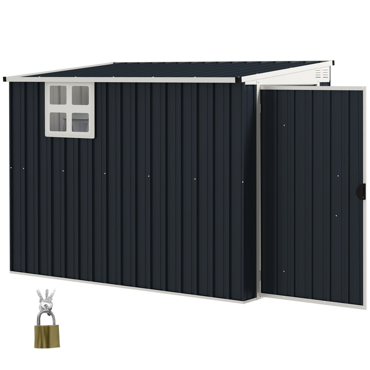 Metal Tool Shed 2.7m² 128x231x181cm Tool Shed with Pent Roof Window Lockable Door Weatherproof Garden Shed Outdoor Garden Shed for Backyard Outdoor Area Dark Gray