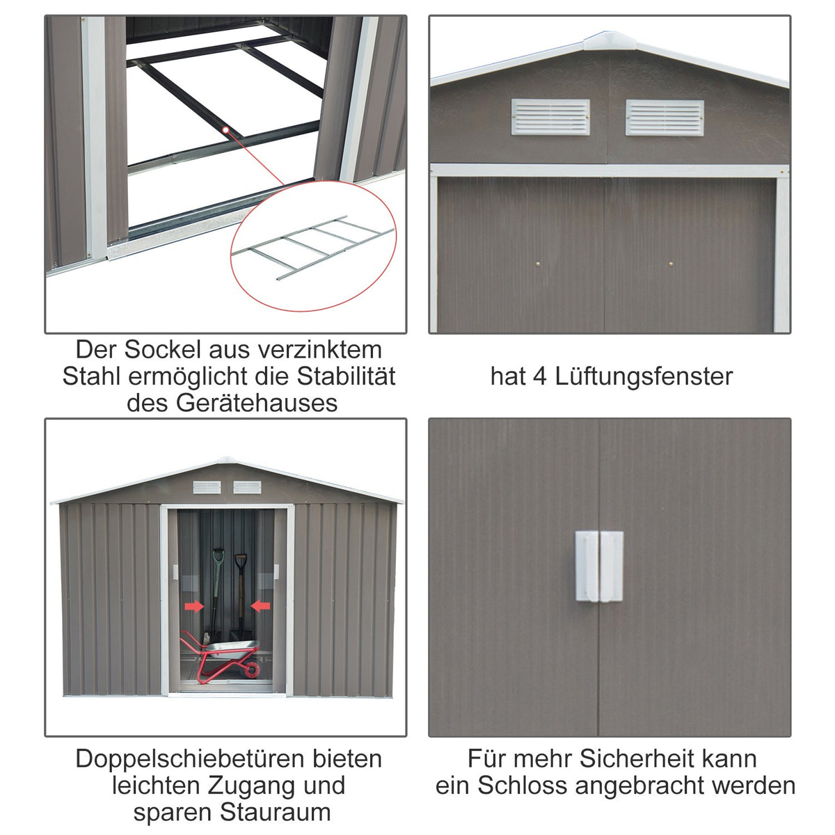 Metal Tool Shed Garden Shed With Foundation, Tool Shed, Weatherproof, Grey, 277X195X192Cm