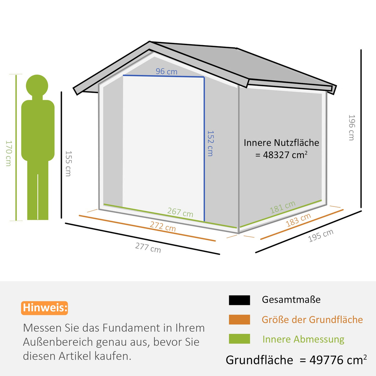 Metal Tool Shed Garden Shed With Foundation, Tool Shed, Weatherproof, Grey, 277X195X192Cm