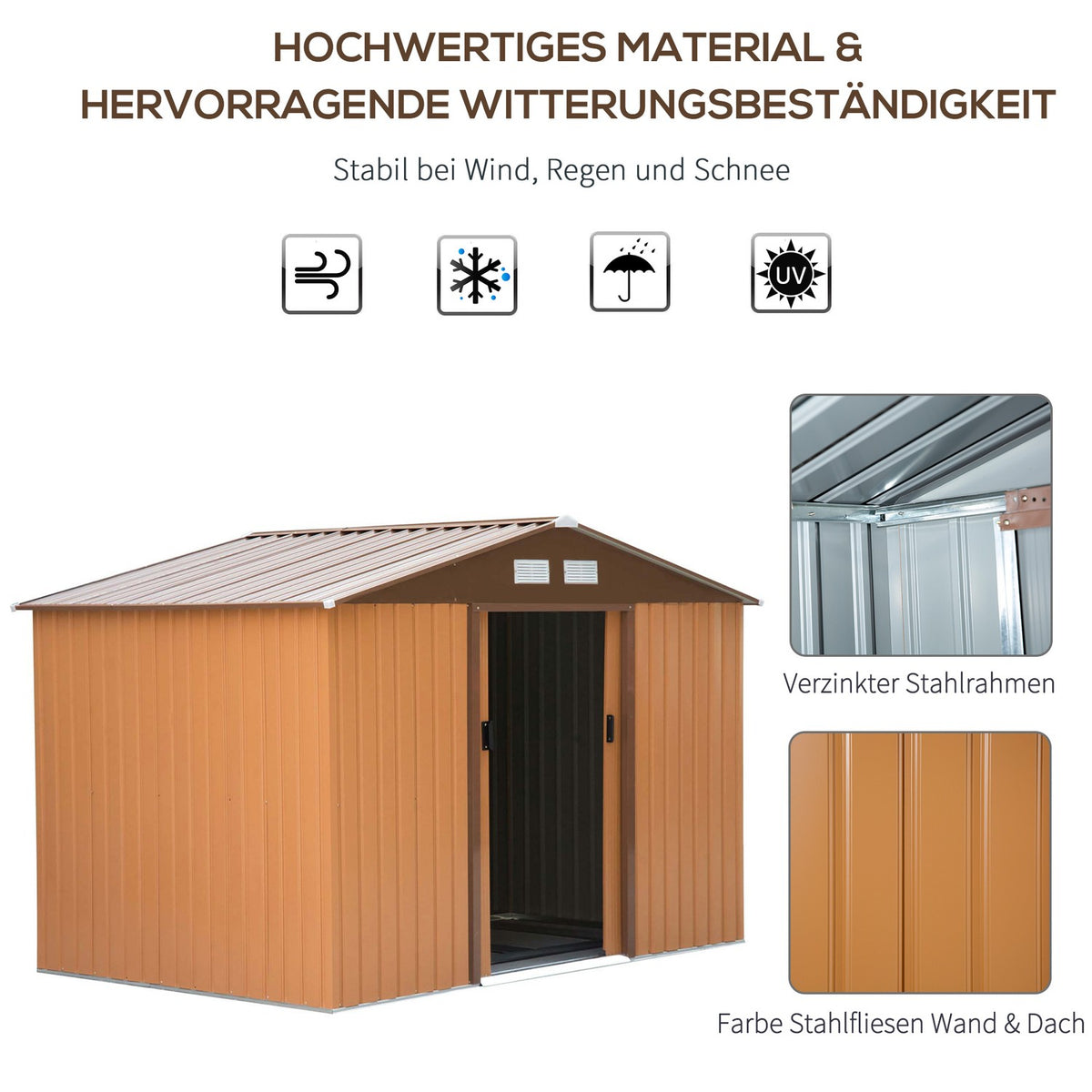 Metal Tool Shed Garden Shed With Foundation, Tool Shed, Weatherproof, Yellow, 277X195X192Cm