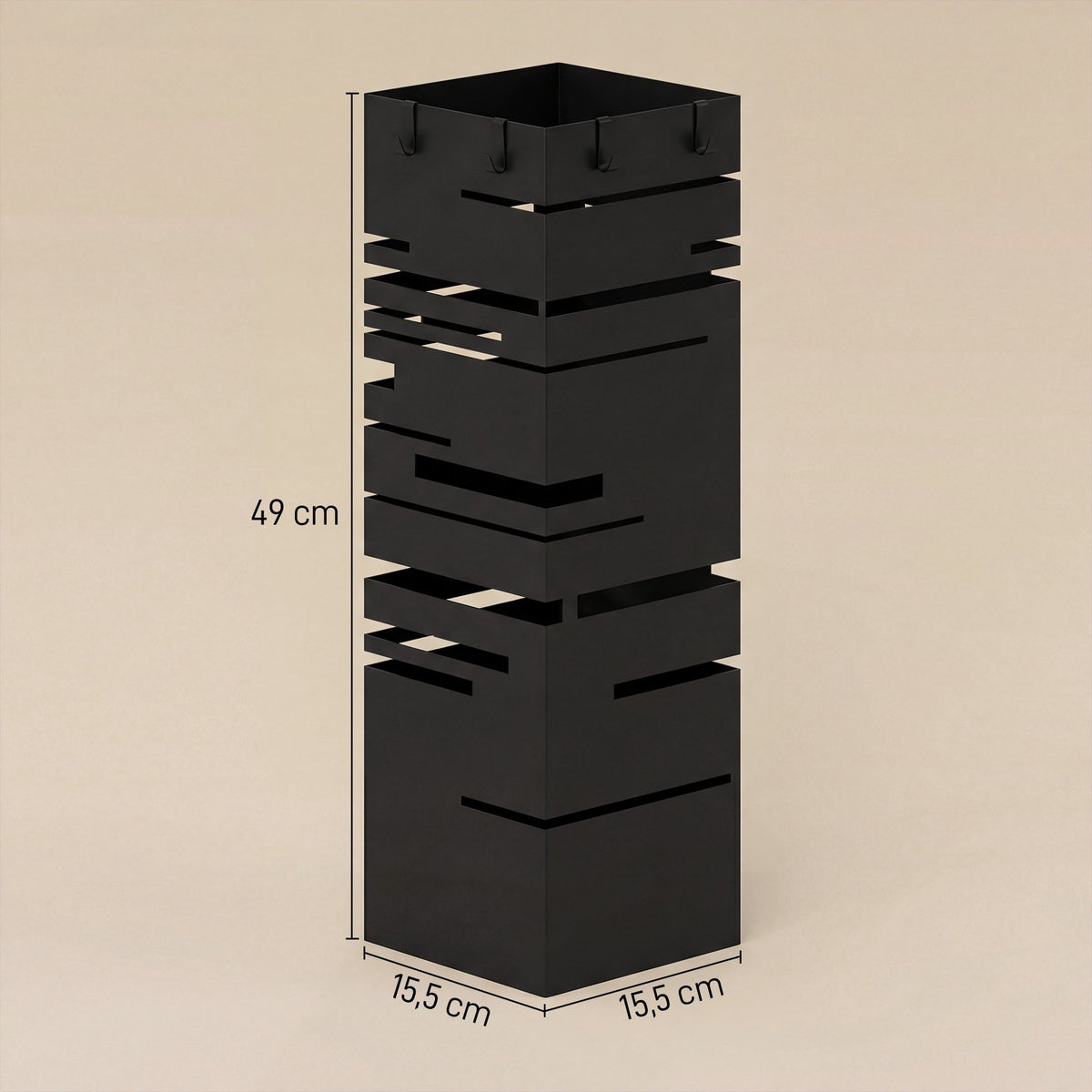 Metal Umbrella Stand with Drip Tray & Hooks, Black