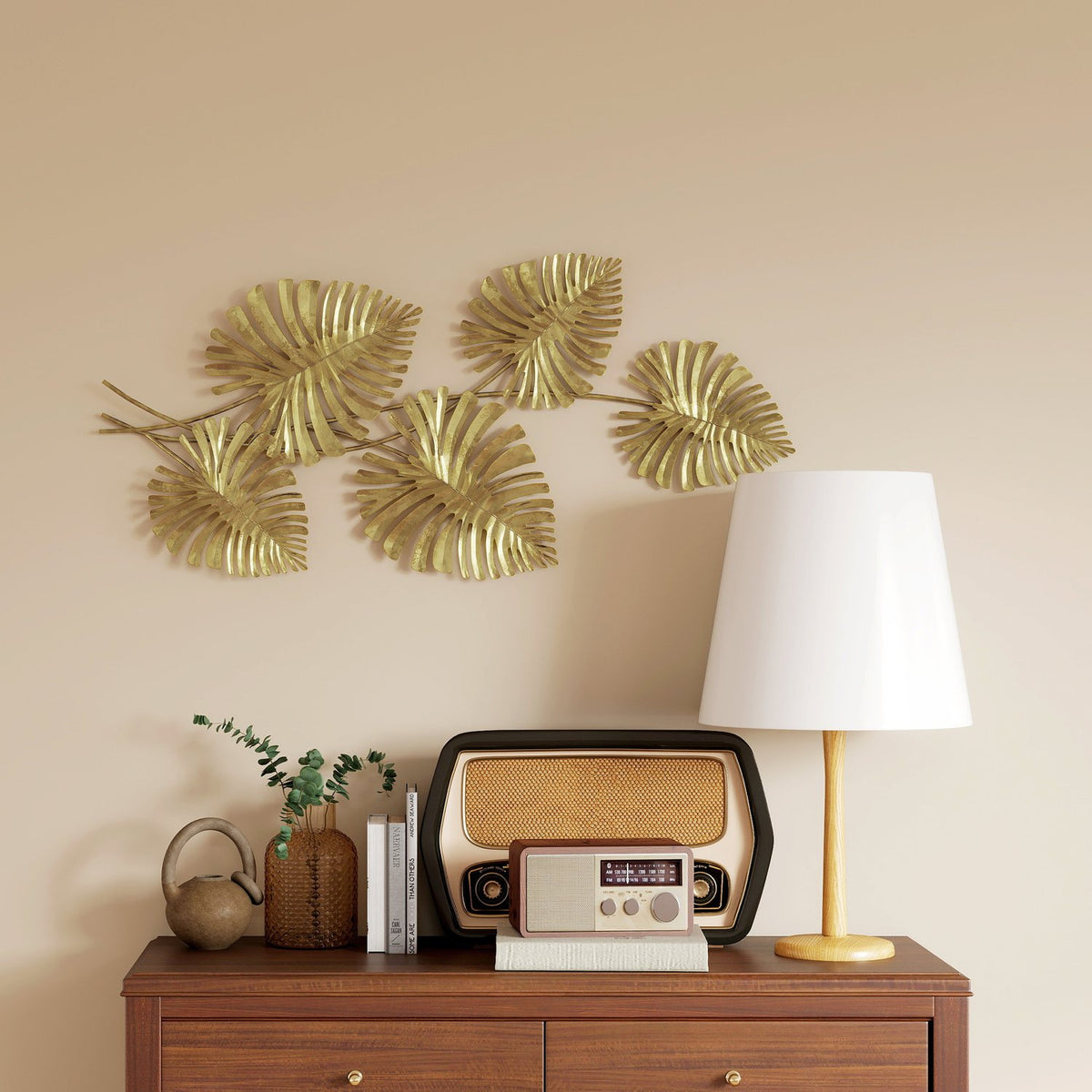 Metal Wall Decor Set, Gold Leaf Design