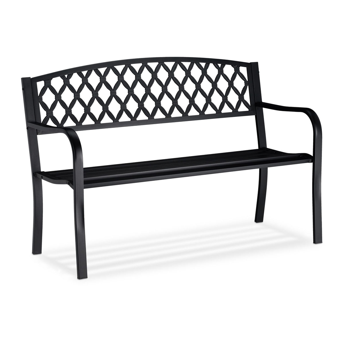 Metal garden bench with braid pattern