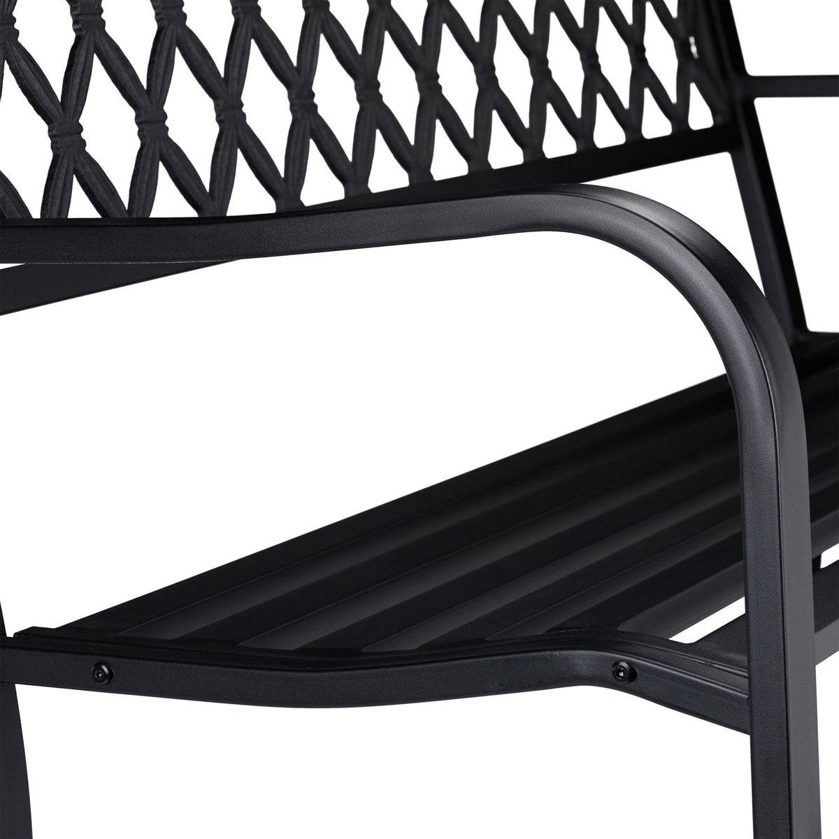Metal garden bench with braid pattern