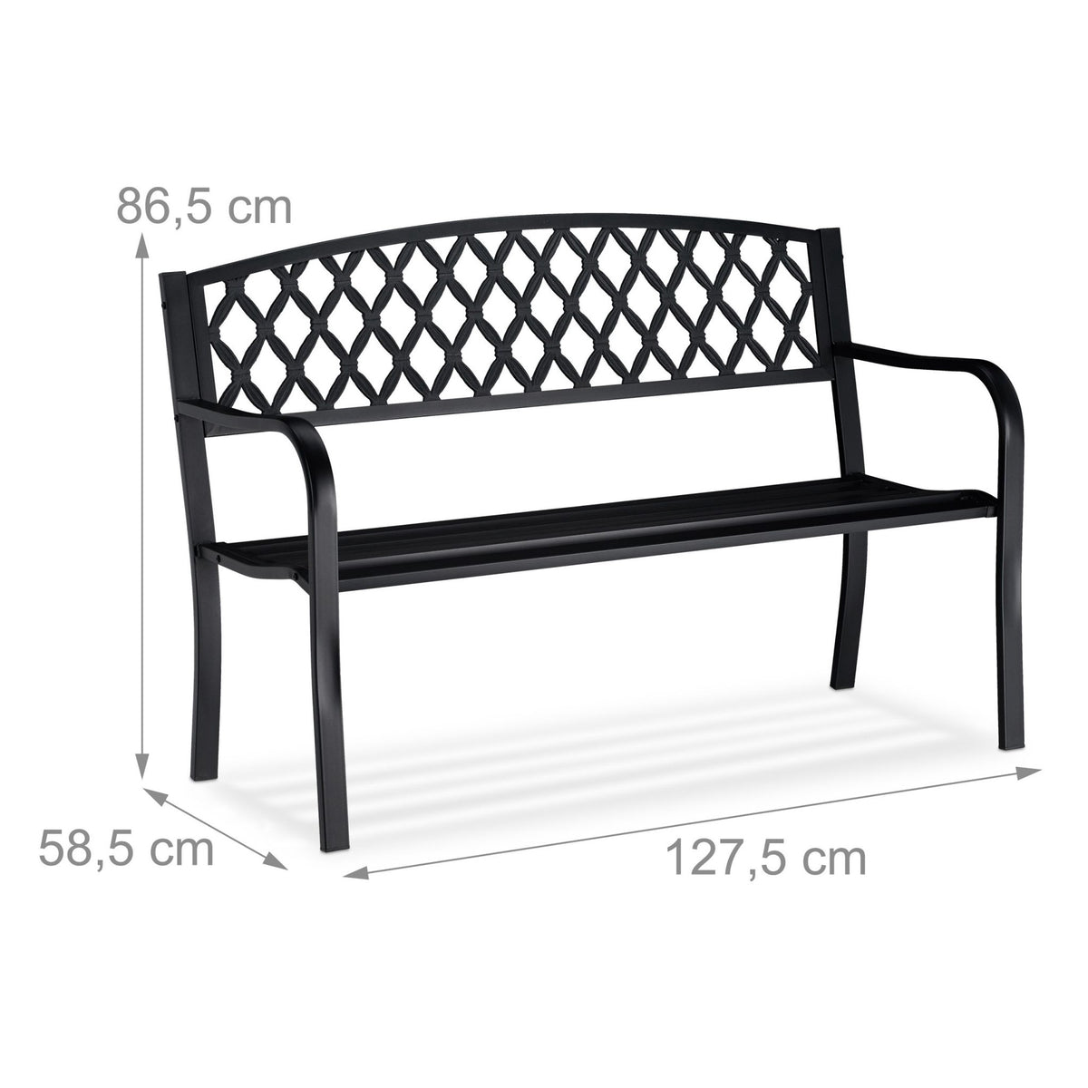Metal garden bench with braid pattern