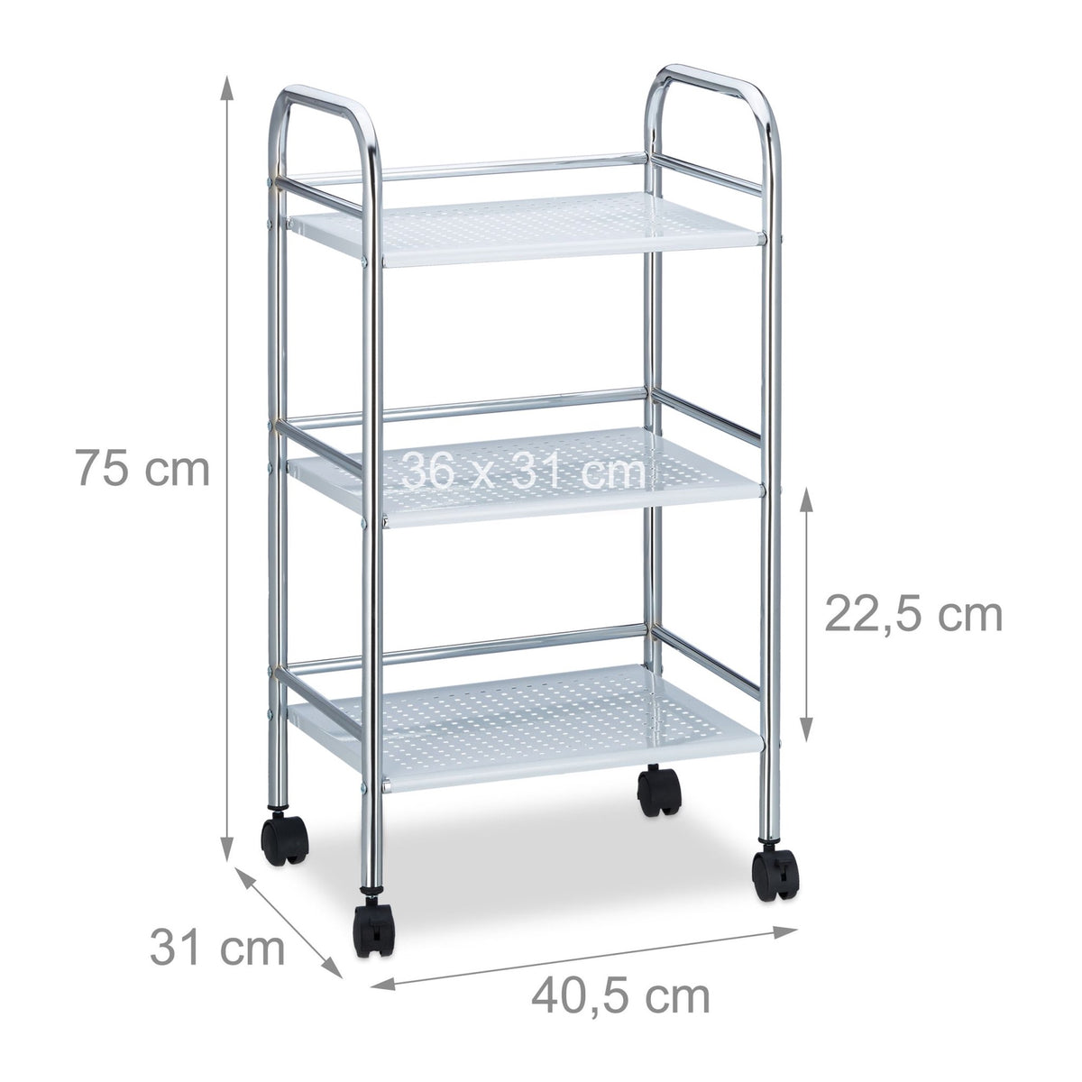Metal serving trolley with 3 shelves