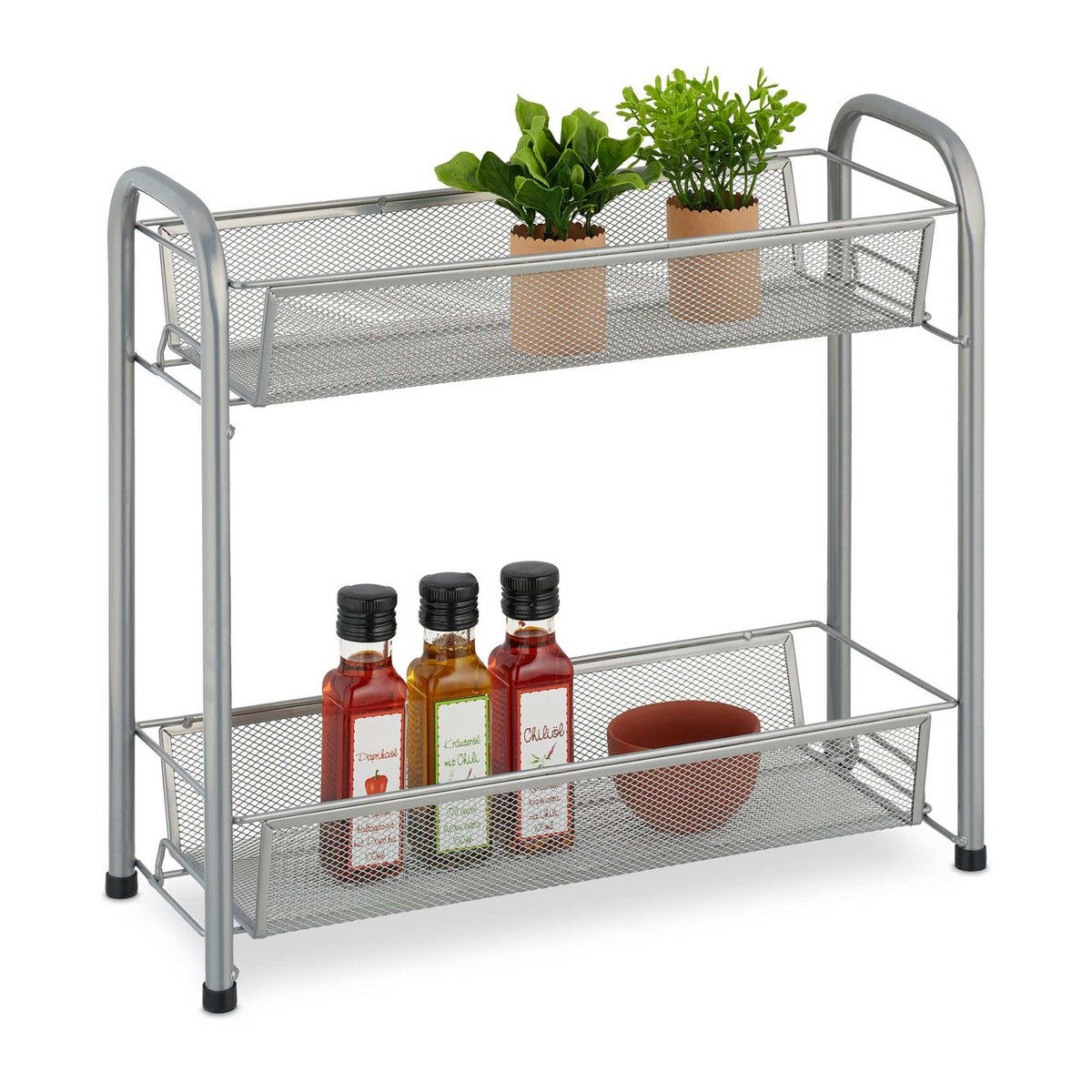 Metal spice rack with 2 shelves