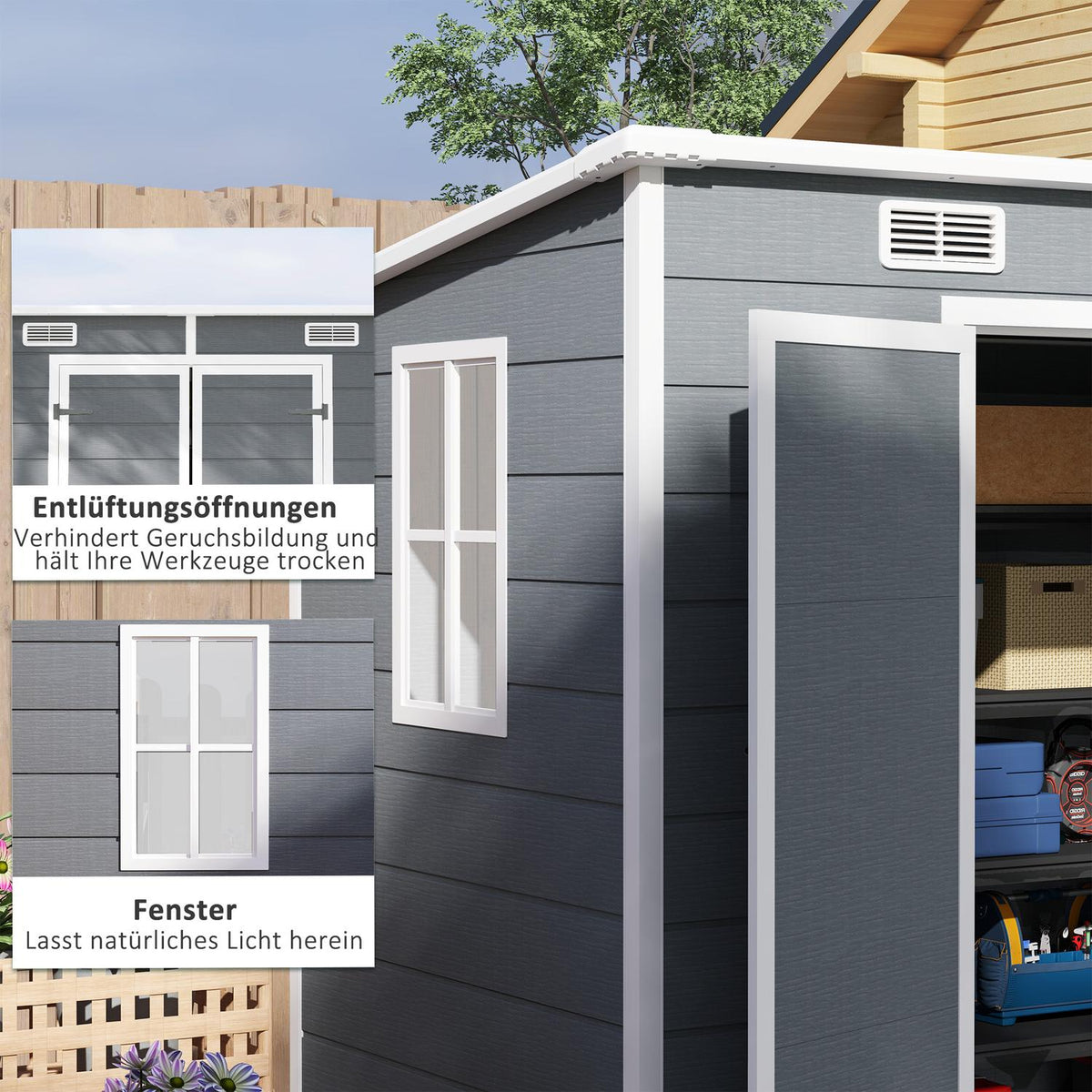 Metal tool shed 2.4 x 1.3 m, waterproof tool shed, tool shed for the garden, gray |.de