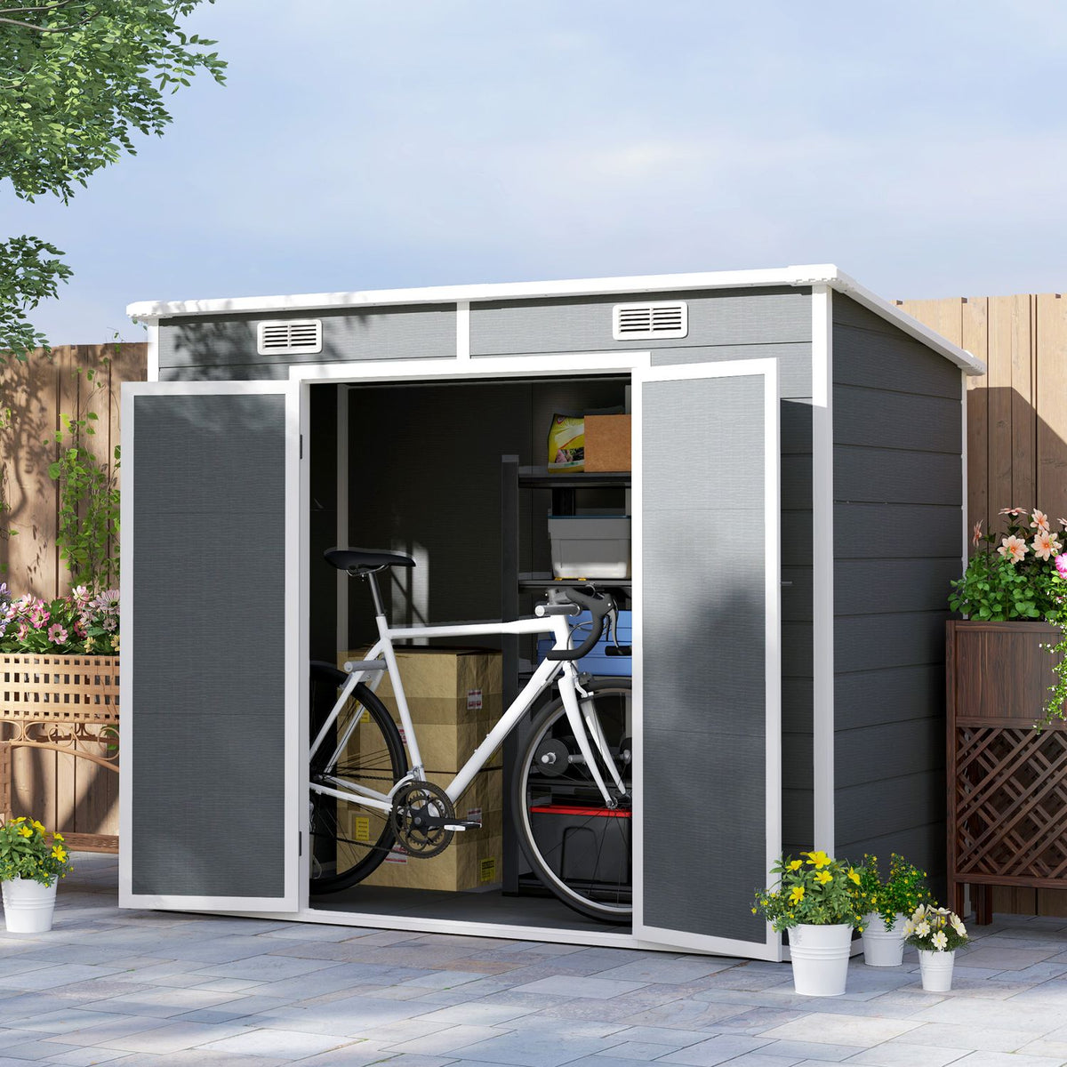 Metal tool shed 2.4 x 1.3 m, waterproof tool shed, tool shed for the garden, gray |.de