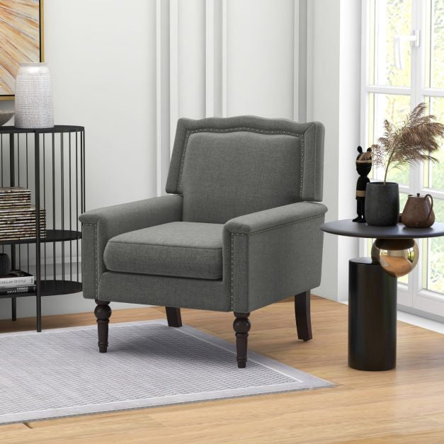 Mid-Century Modern Linen Accent Armchair, Gray