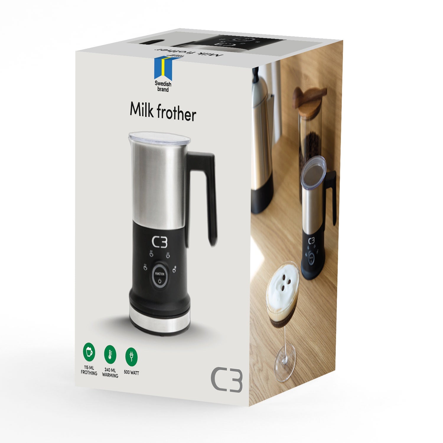 Milk Frother, Stainless Steel, 240ml/115ml Capacity