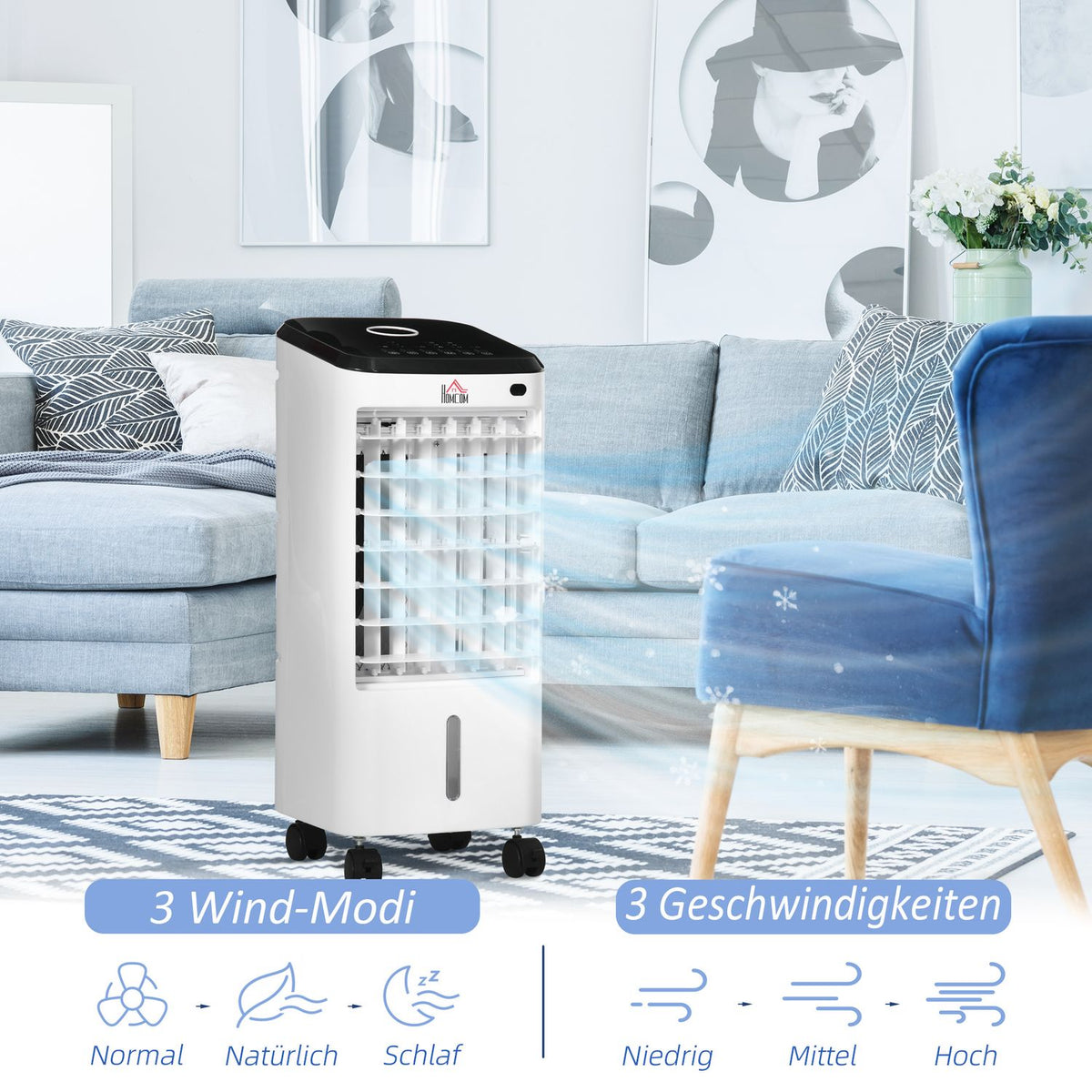 Mini Air Conditioner 3-In-1 Humidifier, Portable Air Cooler, Fan With 3 Levels, 60° Oscillation, Timer, Remote Control