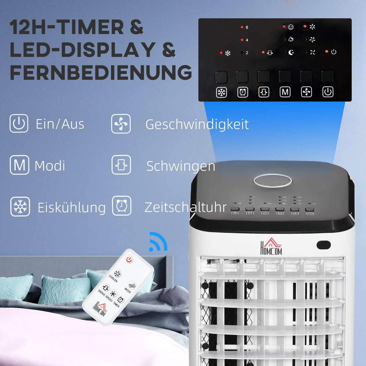 Mini Air Conditioner 3-In-1 Humidifier, Portable Air Cooler, Fan With 3 Levels, 60° Oscillation, Timer, Remote Control