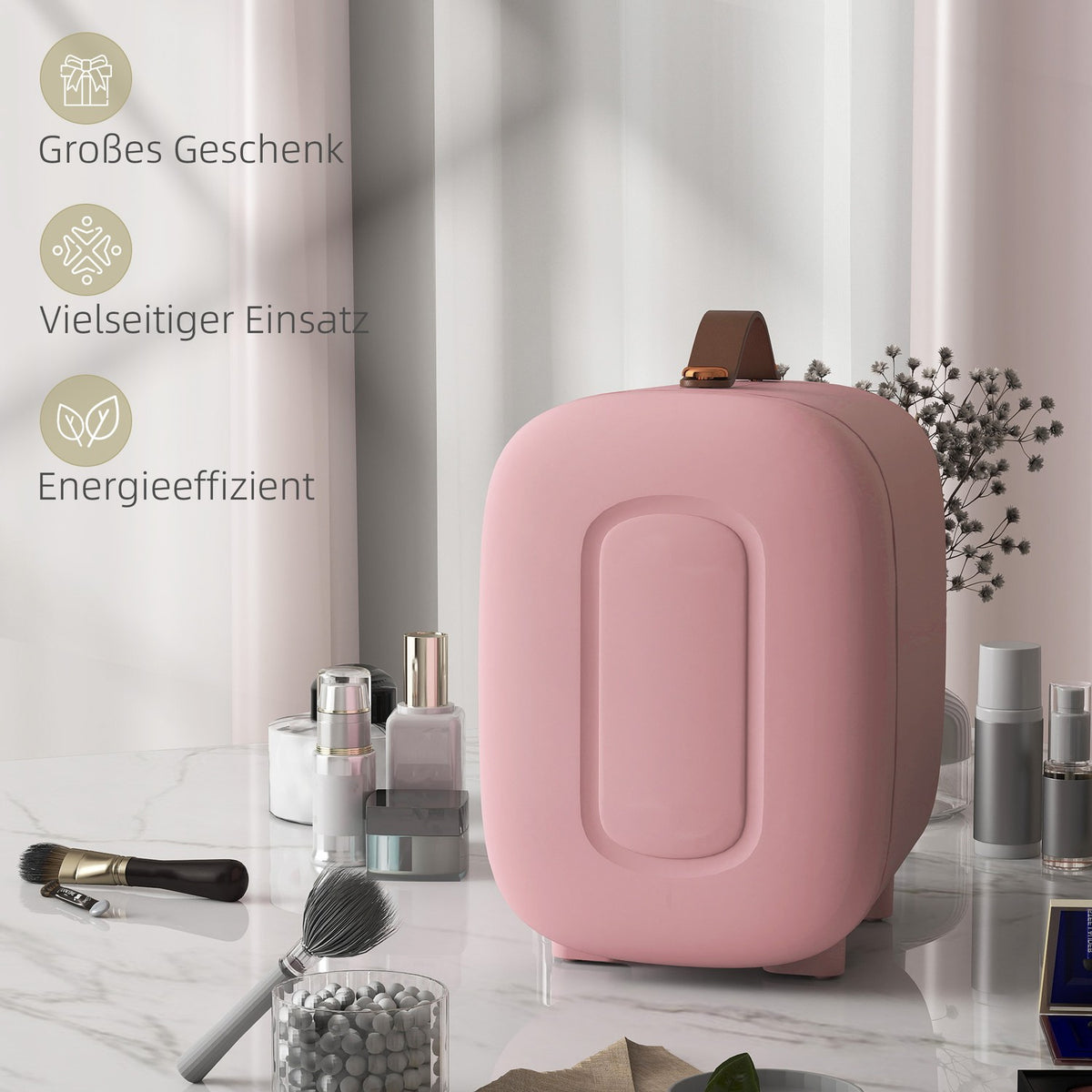 Mini Beauty Fridge – 4L, Pink, Skincare & Makeup Storage