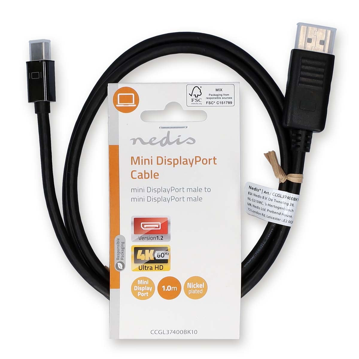 Mini Displayport Cable | DisplayPort 1.2 | Mini DisplayPort Male | DisplayPort Male | 21.6 Gbps | Nickel Plated | 1.00 m | Round | PVC | Black | Label