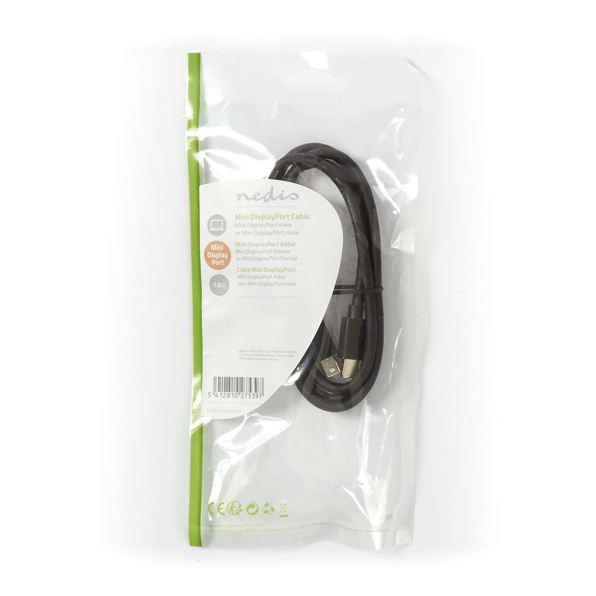 Mini Displayport Cable | DisplayPort 1.2 | Mini DisplayPort Male | Mini DisplayPort Male | 21.6 Gbps | Nickel Plated | 1.00 m | Round | PVC | Black | Plastic bag