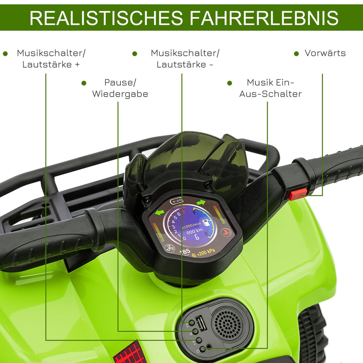 Mini Electric Quad Children'S Electric Atv Stroller Front Light Children'S Vehicle Children'S Motorcycle Electric Quad For 18-36 Months Children Green