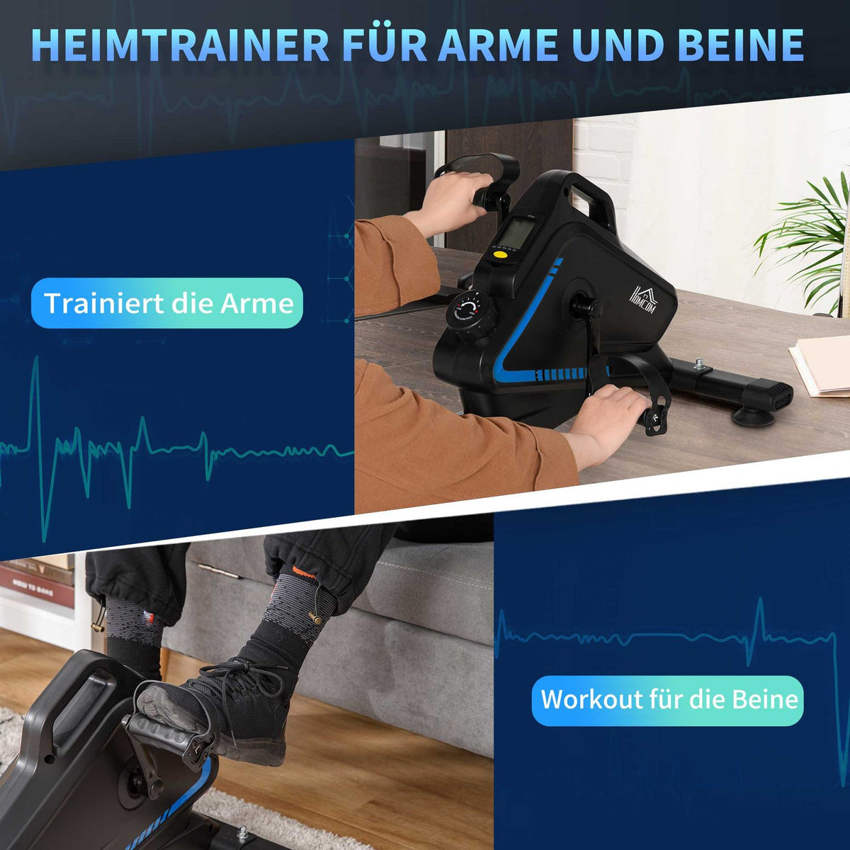 Mini Exercise Bike Leg Trainer With 5 Resistance Levels, Mini Bike Pedal Trainer, Lcd Display, Adjustable, Black + Blue, 54X44X40Cm