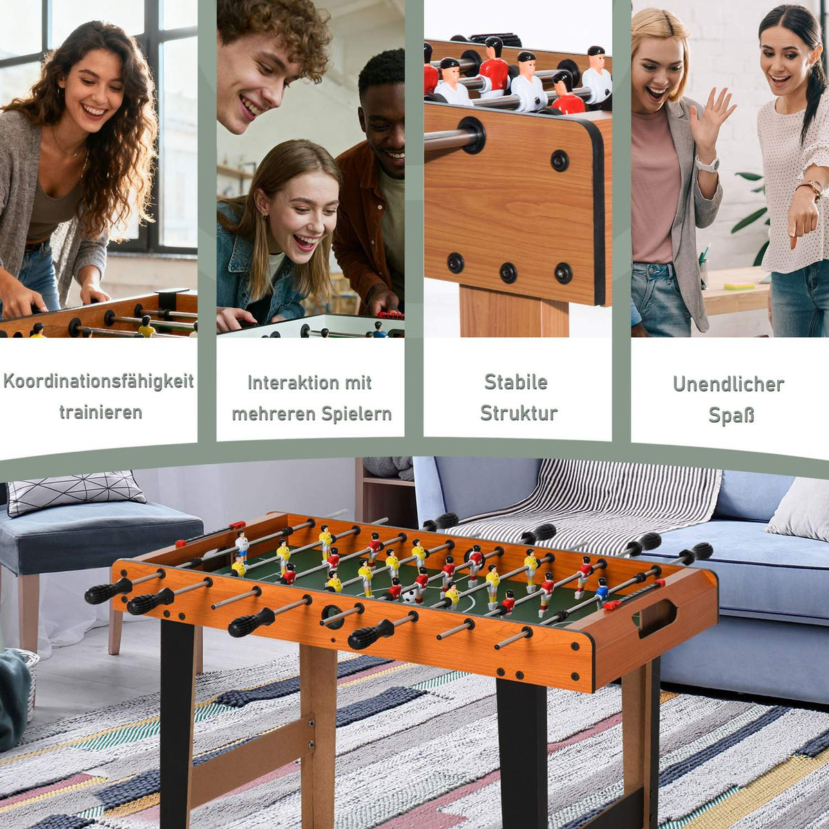 Mini Foosball Table with Stainless Steel Rods, 84.5x40x61.2 cm, Black