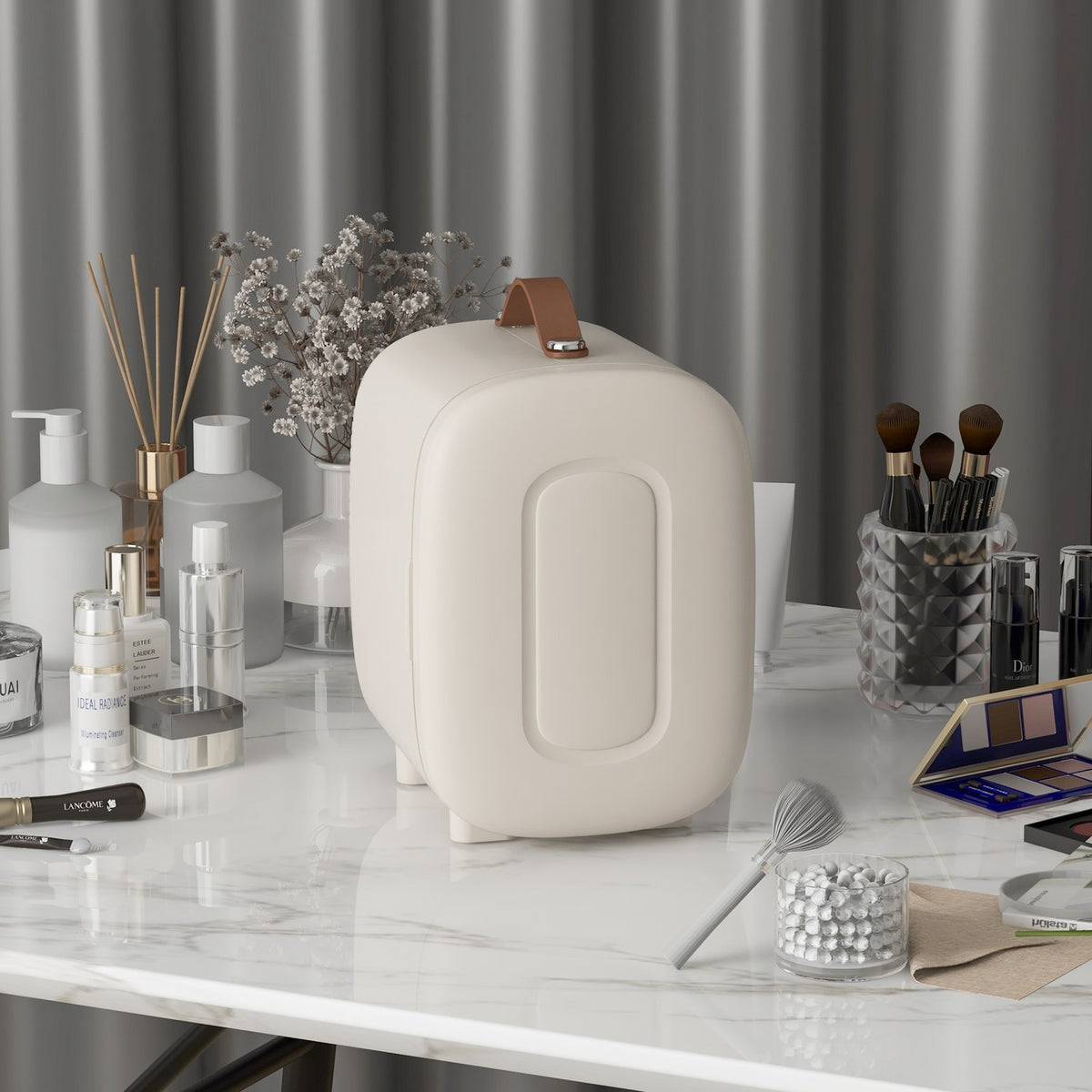 Mini Fridge 4L Small Cosmetic Fridge With Cooling And Heating Function, Portable Beauty Fridge, Fruit, Cream White