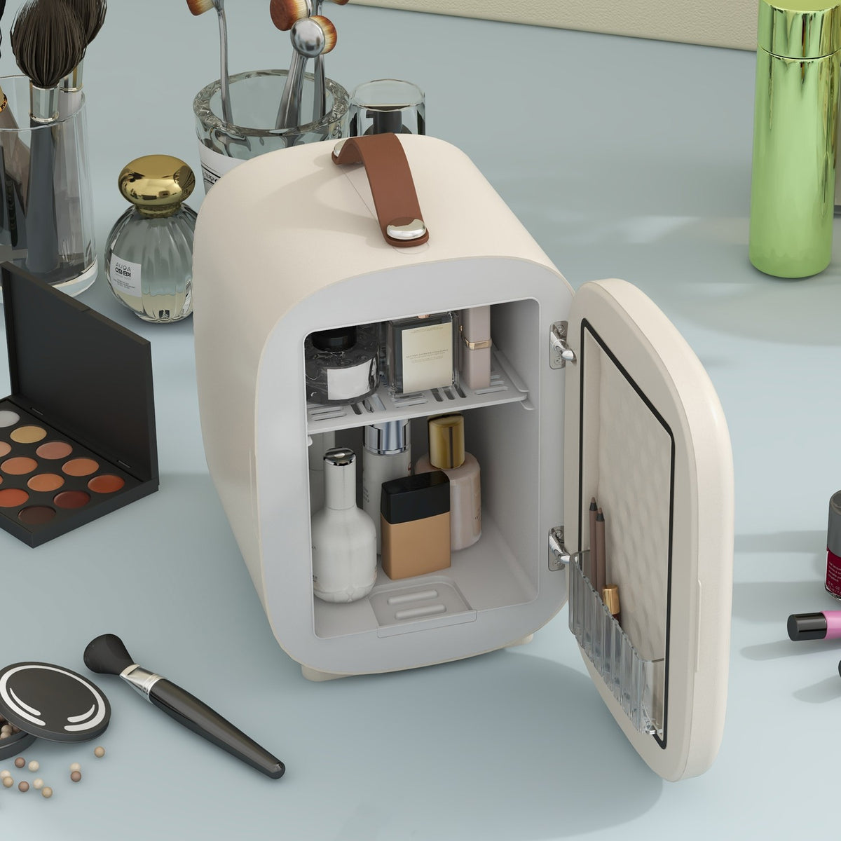 Mini Fridge 4L Small Cosmetic Fridge With Cooling And Heating Function, Portable Beauty Fridge, Fruit, Cream White