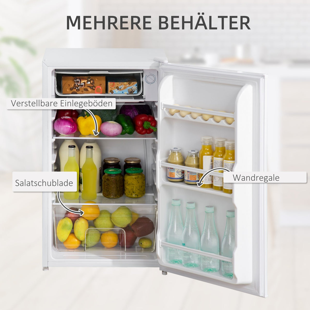 Mini Fridge with Freezer, 91L Capacity, Quiet, White