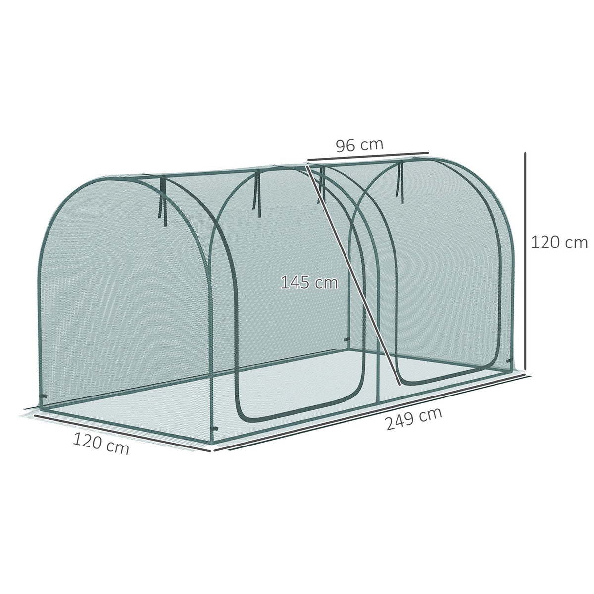 Mini Greenhouse 2.49X1.2M Plant Protection Tent With Door, For Garden & Balcony, Steel Frame & Hdpe Net, Dark Green