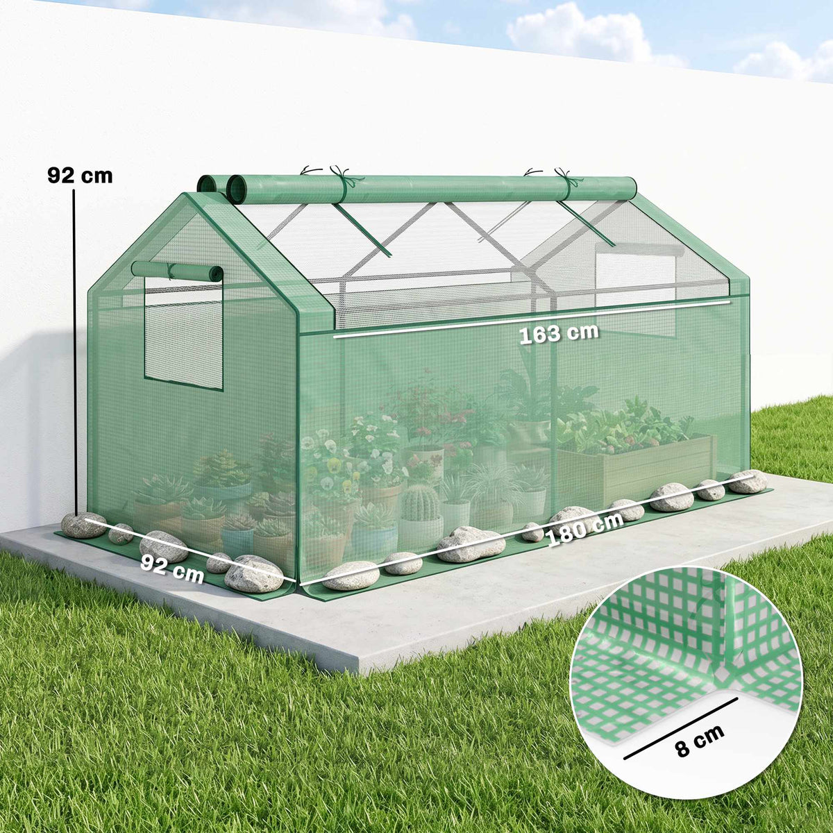 Mini Greenhouse with Weatherproof PE Cover, 180 x 92 x 92 cm