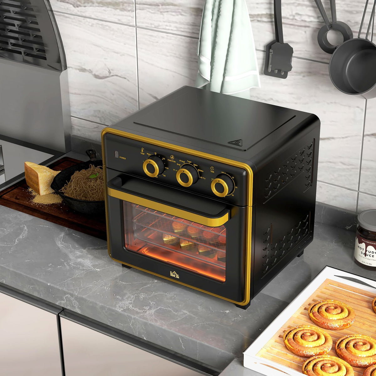 Mini Oven 20L, Pizza Oven With Convection Function, Hot Air Oven With Baking Tray, Grill Rack, 90-230℃, 1400 W Electric Mini Oven With 1 Hour Timer