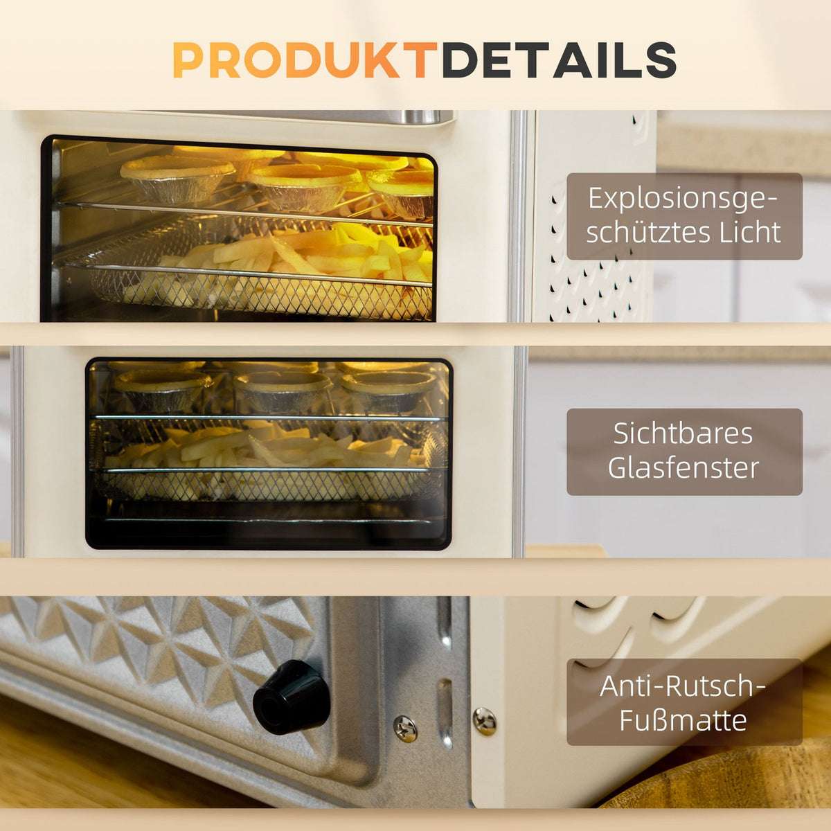 Mini Oven With Circulating Air 20L, 7 In 1 Pizza Oven Including Baking Tray Set, Frying Basket, Crumb Tray, 1 Hour Timer, 1400 W, Cream White