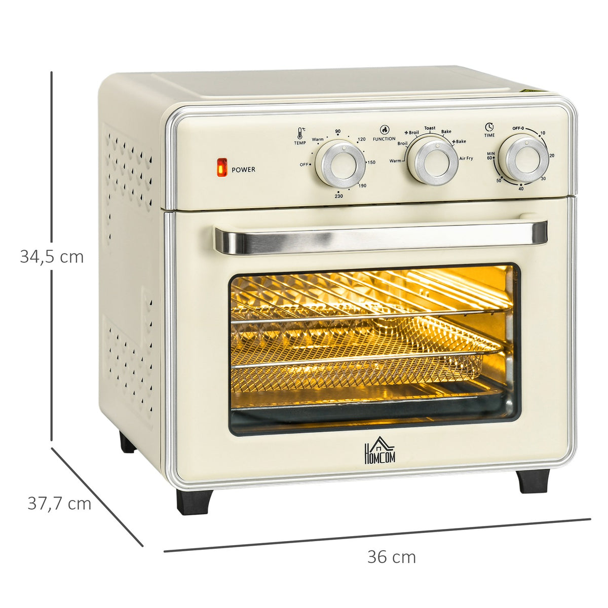 Mini Oven With Circulating Air 20L, 7 In 1 Pizza Oven Including Baking Tray Set, Frying Basket, Crumb Tray, 1 Hour Timer, 1400 W, Cream White